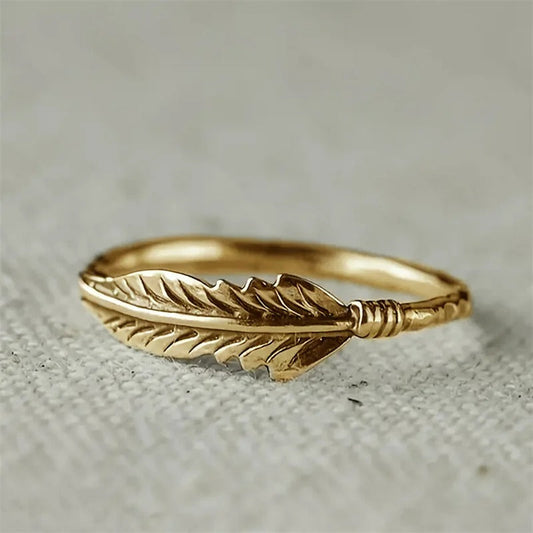 Vintage Gold Feather Ring-Maryam Jewelry