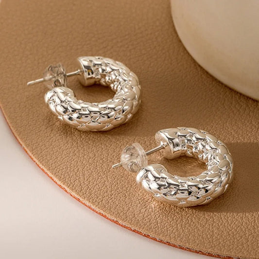 Silver Braided Round Hoop Earrings-Maryam Jewelry