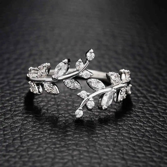 Vintage Floral Leaf Silver Adjustable Ring-Maryam Jewelry