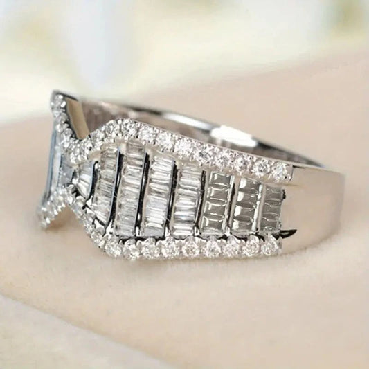 White Gold Bow Shaped Crystal Ring-Maryam Jewelry