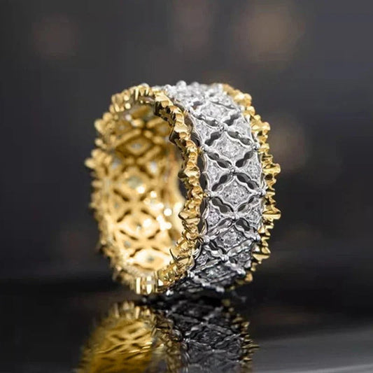 Vintage Gold & Silver Lace Band Ring-Maryam Jewelry