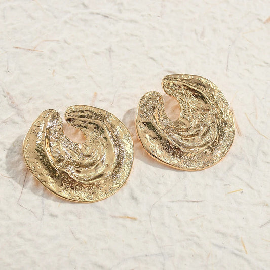Gold Vintage Abstract Round Earrings-Maryam Jewelry
