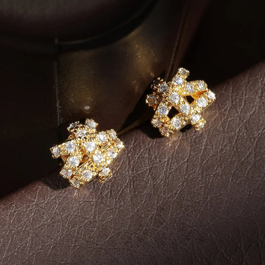 Vintage Geometric Crystal Gold Stud Earrings-Maryam Jewelry