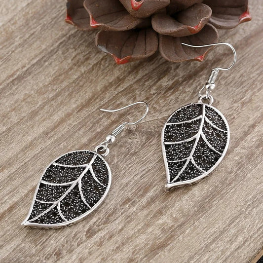 Vintage Silver Leaf Dangle Earrings-Maryam Jewelry