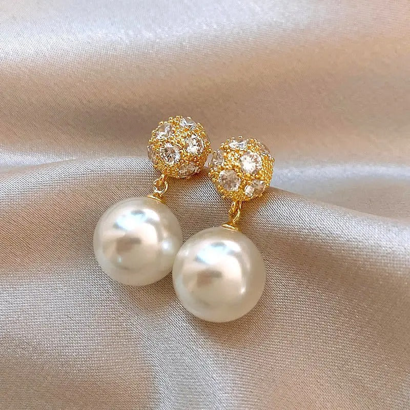 Vintage Crystal Round Ball Drop Earrings-Maryam Jewelry