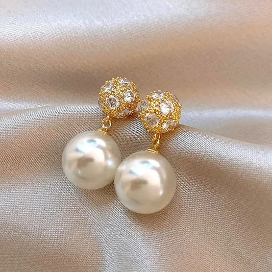 Vintage Crystal Round Ball Drop Earrings-Maryam Jewelry