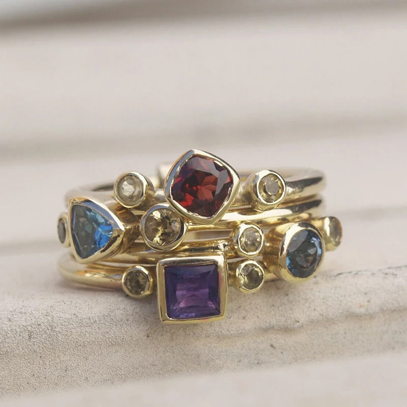 Multi-Gemstone Vintage Gold Ring-Maryam Jewelry