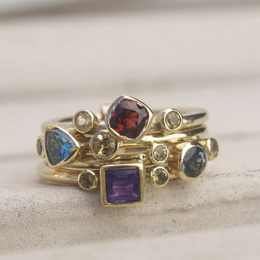 Multi-Gemstone Vintage Gold Ring-Maryam Jewelry