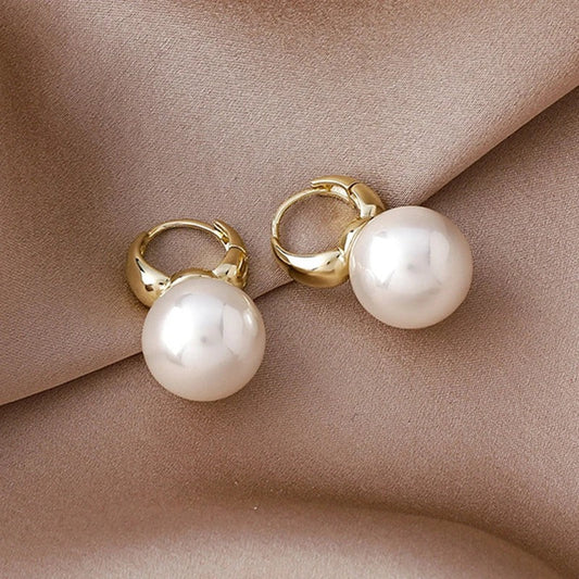 Vintage Gold Round Pearl Earrings-Maryam Jewelry
