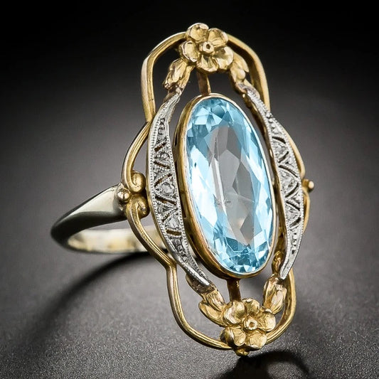 Two-Tone Gold & Silver Blue Gemstone Ring-Maryam Jewelry
