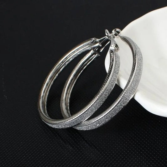 Vintage Silver Round Shiny Hoop Earrings-Maryam Jewelry