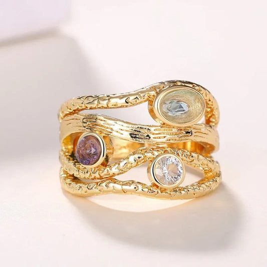 Gold Multi-Stone Twisted Ring-Maryam Jewelry