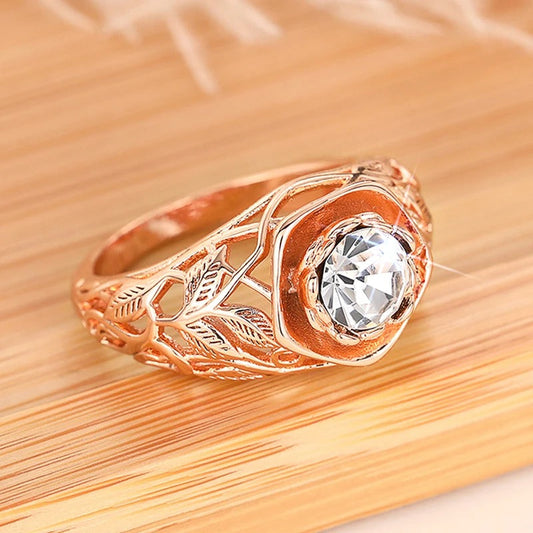 Vintage Rose Gold Leaf Diamond Ring-Maryam Jewelry