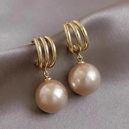 Vintage Gold Claw Champagne Pearl Dangle Earrings-Maryam Jewelry