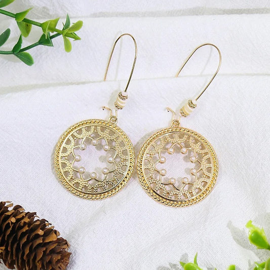 Vintage Gold & Pearl Mandala Earrings-Maryam Jewelry