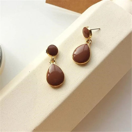 Vintage Gold Brown Drop Earrings-Maryam Jewelry
