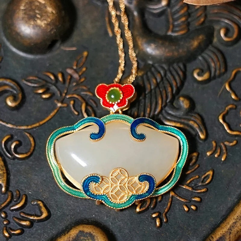 Timeless Gold Cloud Red & Green Floral Pendant Necklace-Maryam Jewelry
