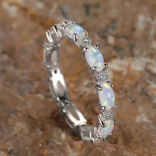Vintage White Glow Silver Ring-Maryam Jewelry