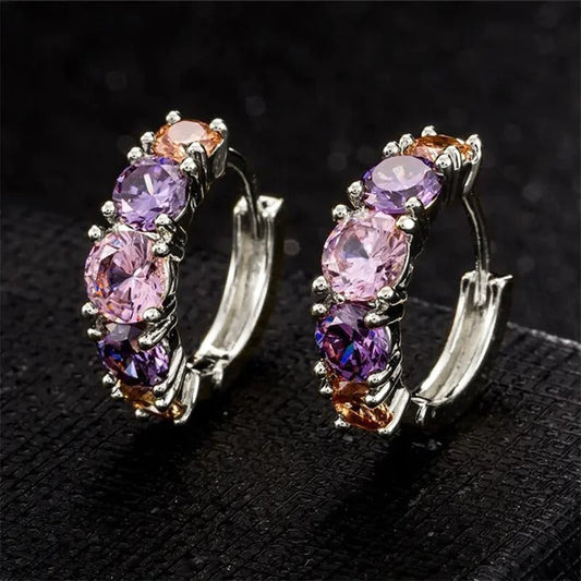 Vintage Silver Purple Gem Earrings-Maryam Jewelry