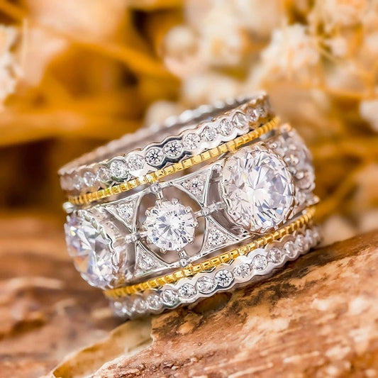 Two-Tone Crystal Diamond Vintage Ring-Maryam Jewelry