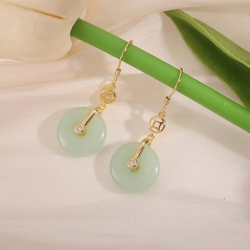 Vintage Gold & Green Circle Crystal Drop Earrings-Maryam Jewelry