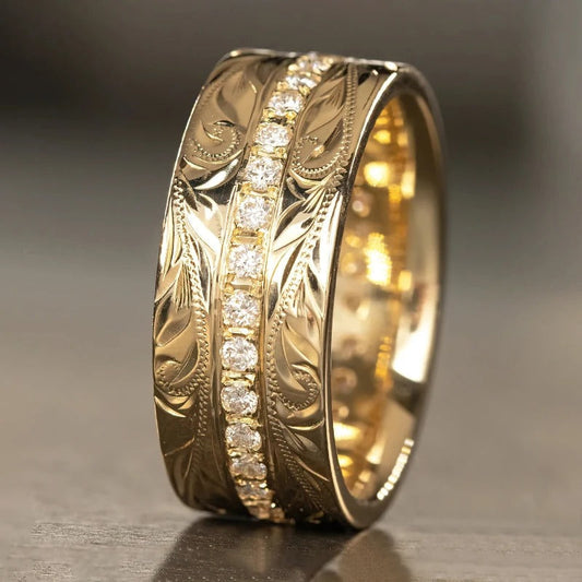Vintage Gold Leaf Pattern Ring-Maryam Jewelry