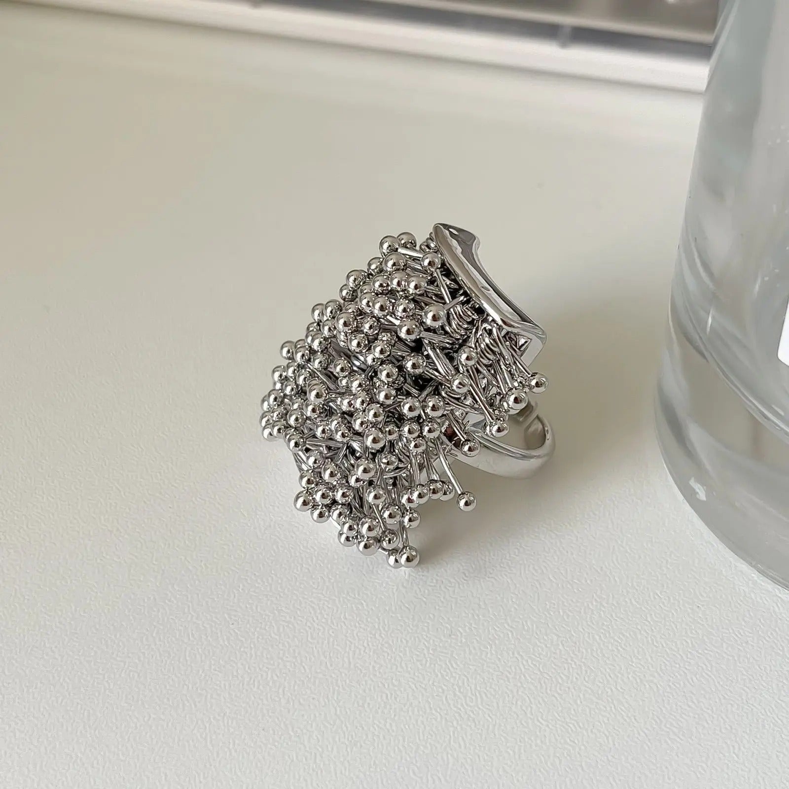 Silver Unique Cluster Ball-Studded Adjustable Ring-Maryam Jewelry