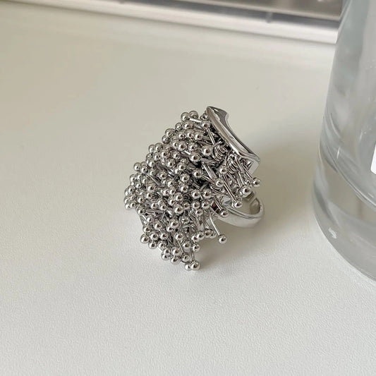 Silver Unique Cluster Ball-Studded Adjustable Ring-Maryam Jewelry