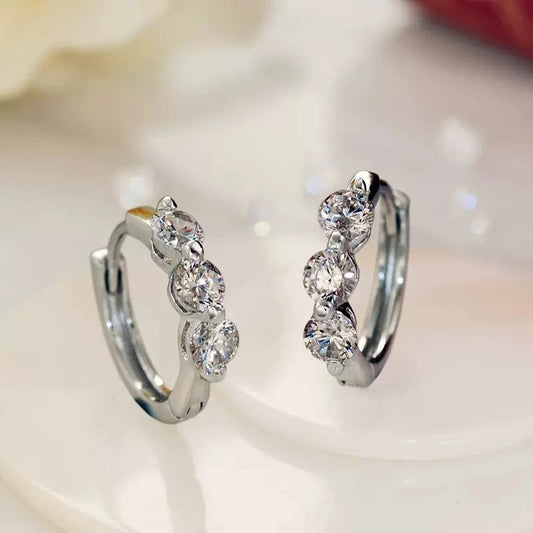 Silver Round Stone Hoop Earrings-Maryam Jewelry