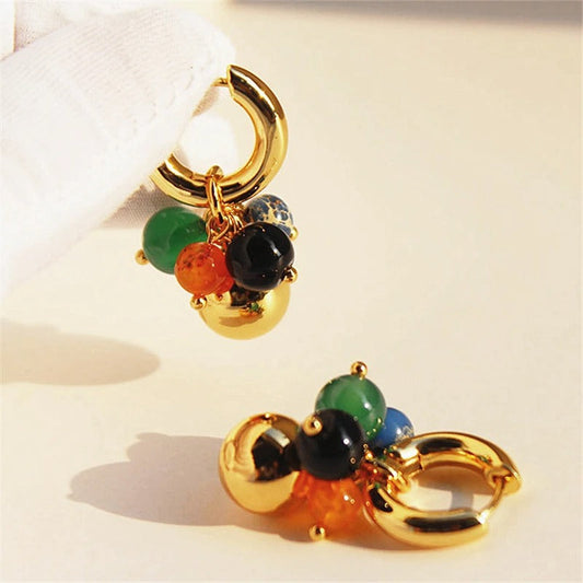 Gold Hoop Multi-Colored Beads Earrings-Maryam Jewelry