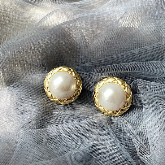 Vintage Gold Large Pearl Center Earrings-Maryam Jewelry