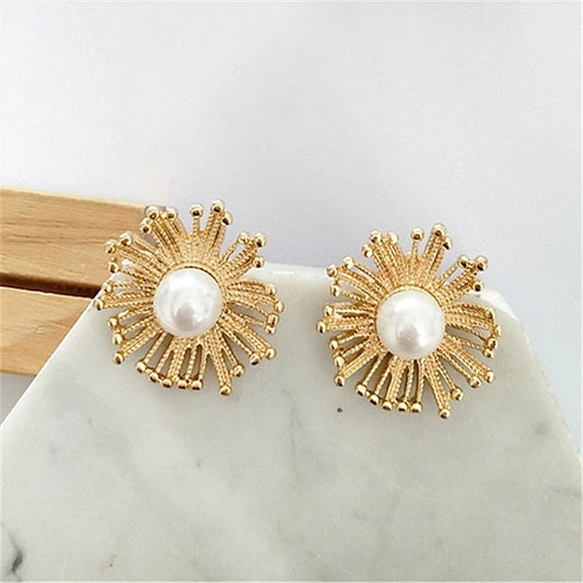 Gold Sunburst Fireworks Pearl Earrings-Maryam Jewelry