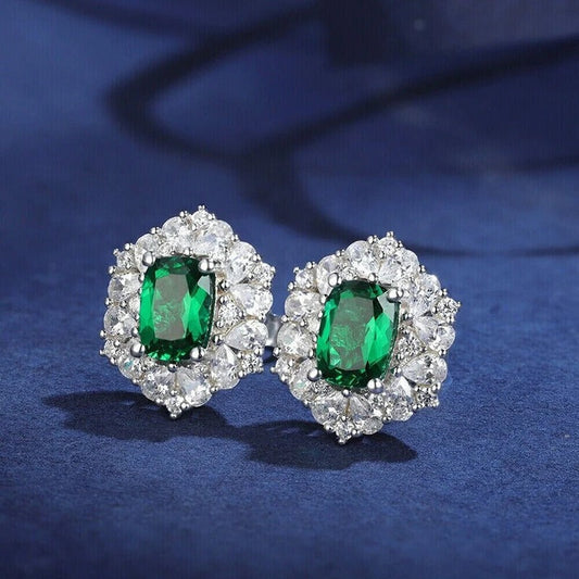 Vintage Silver Regal Green Earrings-Maryam Jewelry