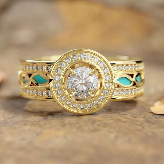 Vintage Diamond & Turquoise Gold Ring-Maryam Jewelry