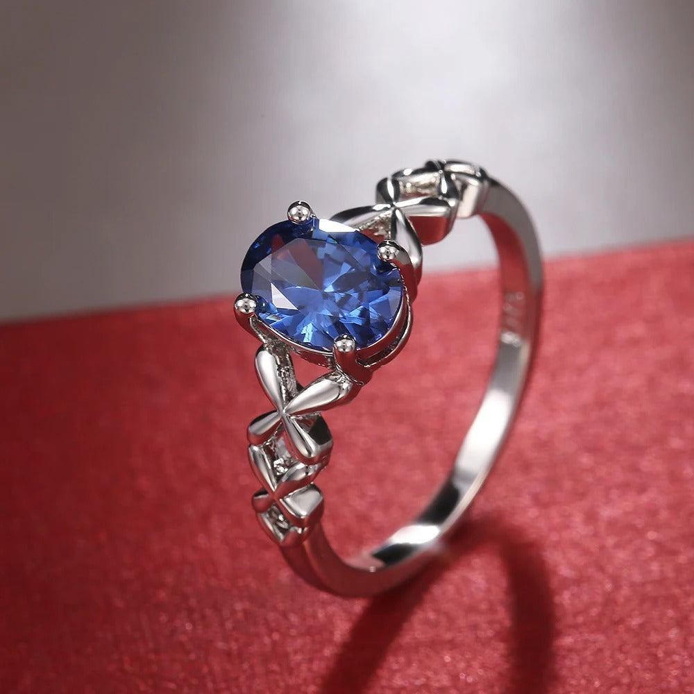 Vintage Blue Crystal Silver Ring-Maryam Jewelry