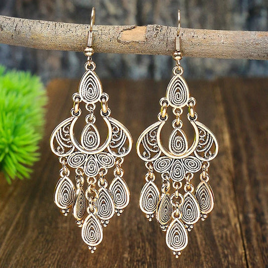 Vintage Gold Mandala Dangle Earrings-Maryam Jewelry