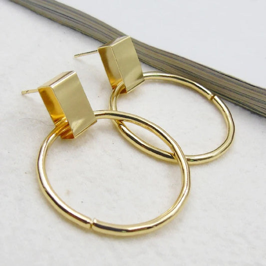 Vintage Gold Circle & Square Earrings-Maryam Jewelry