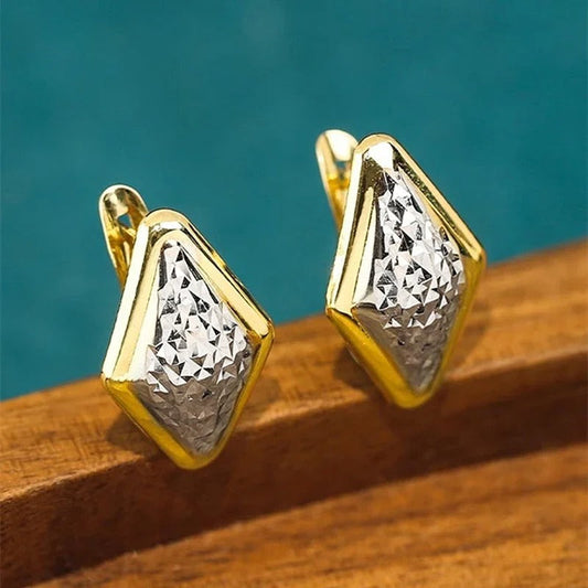 Vintage Gold Diamond Shape Earrings-Maryam Jewelry