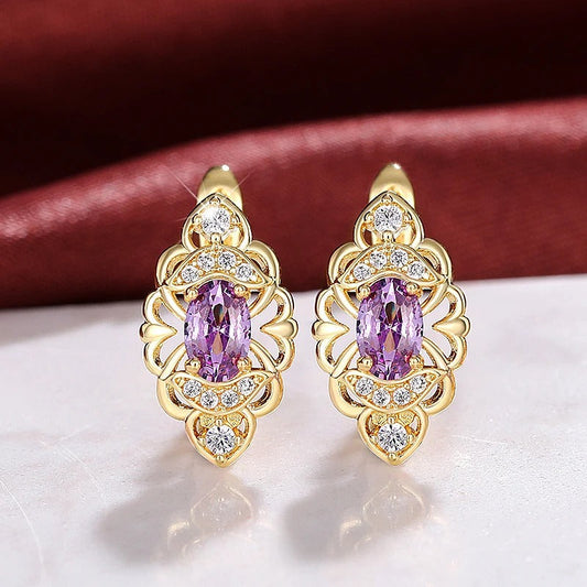 Vintage Gold Purple Filigree Earrings-Maryam Jewelry