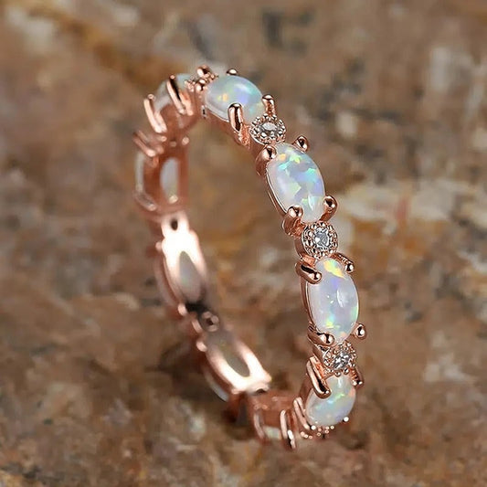 Vintage Opal & Crystal Rose Gold Ring-Maryam Jewelry