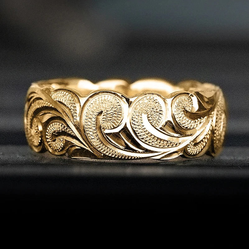 Vintage Gold Floral Swirl Pattern Ring-Maryam Jewelry