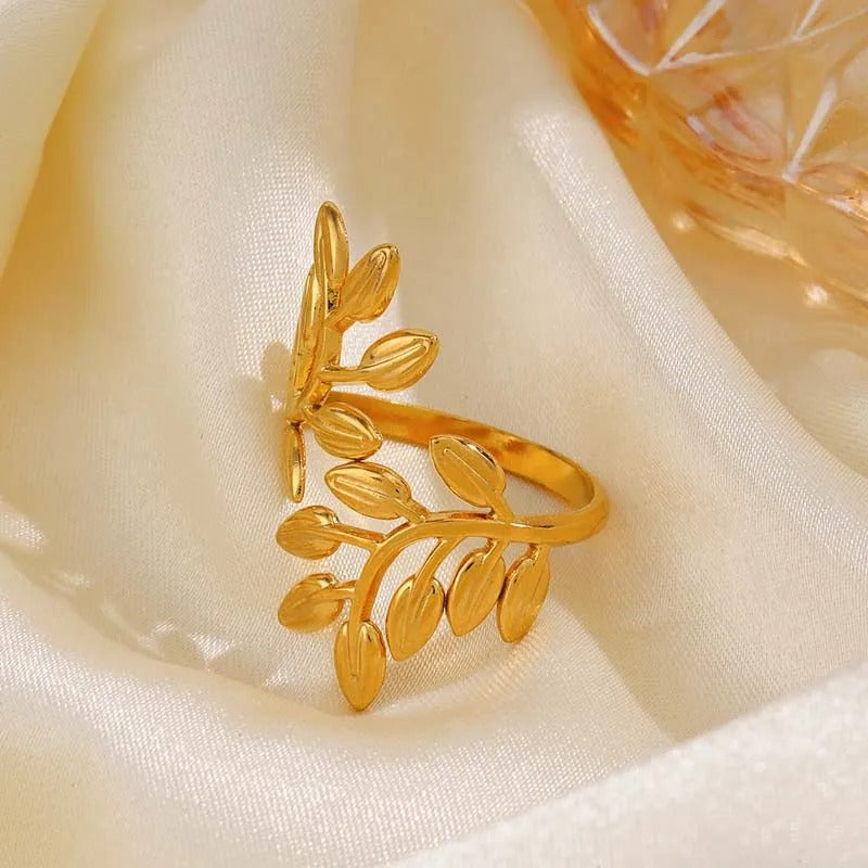 Vintage Gold Leaf Delicate Branch Adjustable Ring-Maryam Jewelry