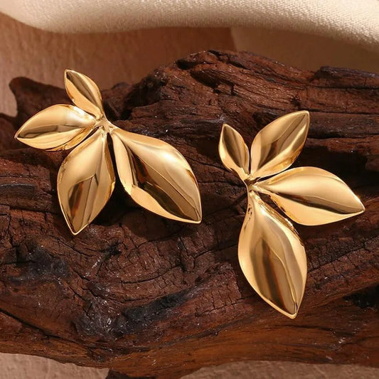 Vintage Gold Petal-Inspired Leaf Earrings-Maryam Jewelry