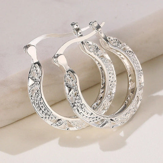Vintage Silver Carved Pattern Earrings-Maryam Jewelry