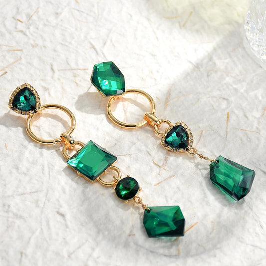 Vintage Gold & Green Crystal Teardrop Earrings-Maryam Jewelry