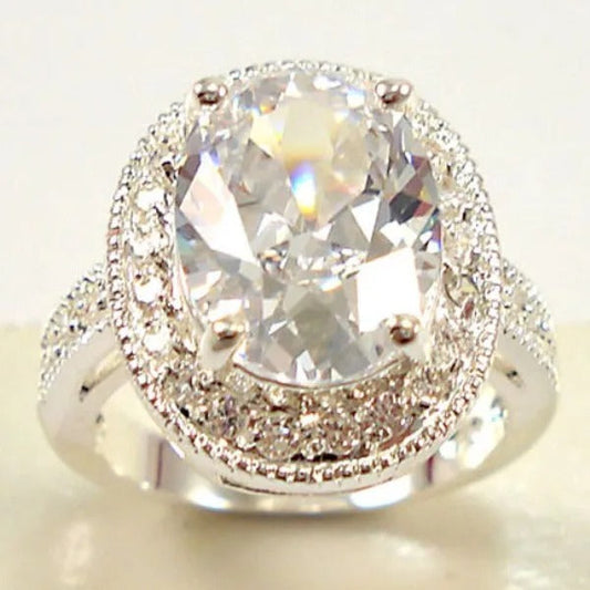 Vintage Silver Oval Gemstone Halo Ring-Maryam Jewelry