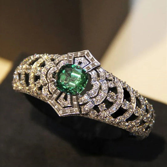 Vintage Green Gem & Diamond Statement Ring-Maryam Jewelry