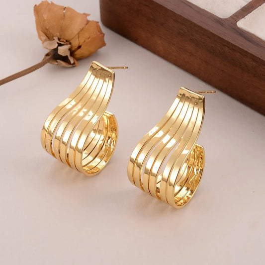 Vintage Gold Bend Dangle Earrings-Maryam Jewelry