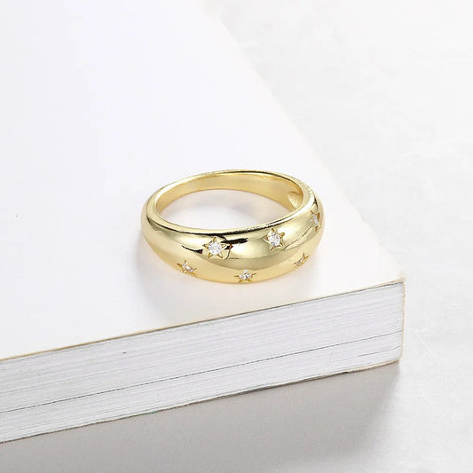 Gold Star & Sparkling Crystal Ring-Maryam Jewelry