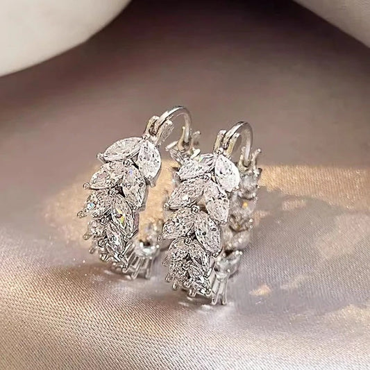 Silver Marquise Leaf Hoop Earrings-Maryam Jewelry
